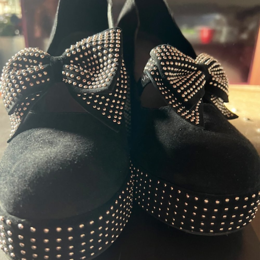 Jeffrey Campbell Black Suede Platforms w/ Bows and Studs